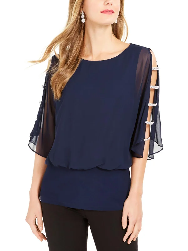 Juniors Womens Embellished Butterfly Sleeves Blouse