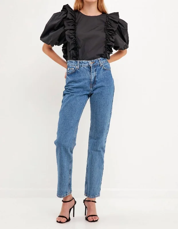 Maisy Double Ruffle Fun Poplin Blouse In Black