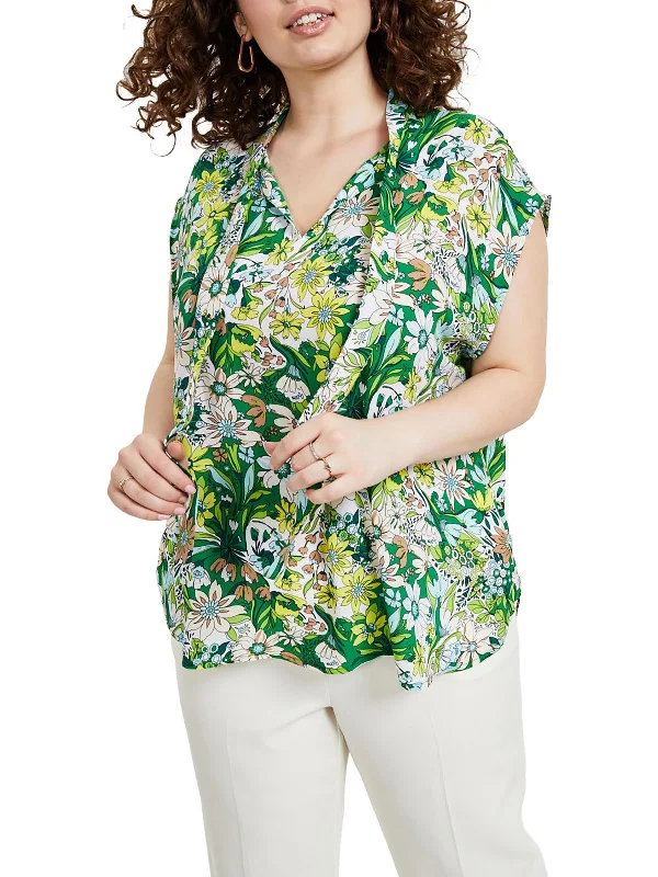 Plus Womens Floral Print Polyester Blouse