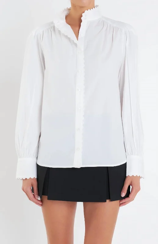 Scallop Trim Blouse In White