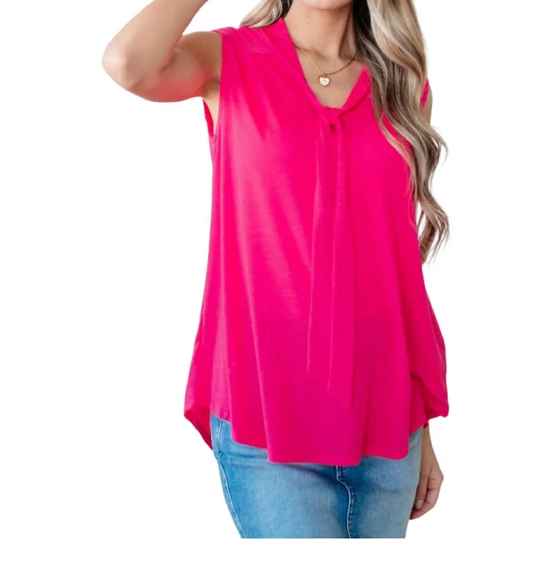 Uptown Girl Tie Blouse In Hot Pink