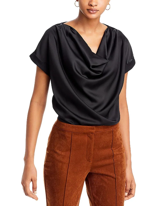 Womens Drapey Cowl Neck Blouse