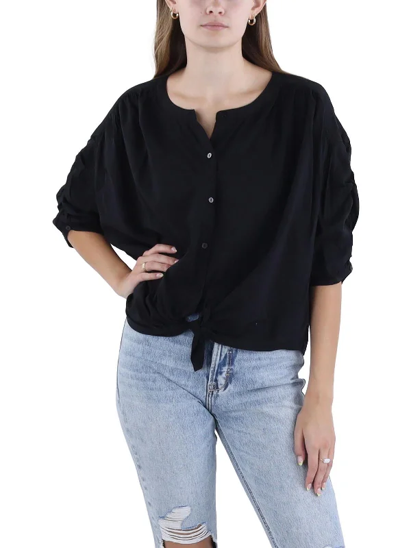 Womens Hi-Low Button Front Blouse