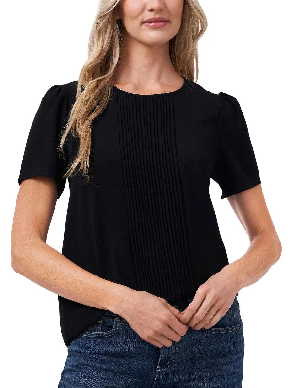 Womens Puff Sleeve Pintuck Blouse