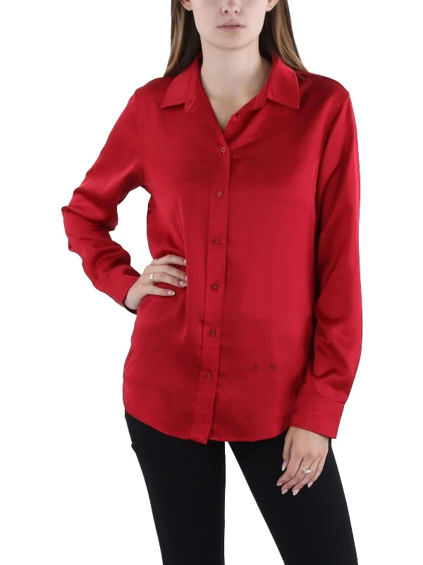 Womens Satin Button Front Blouse