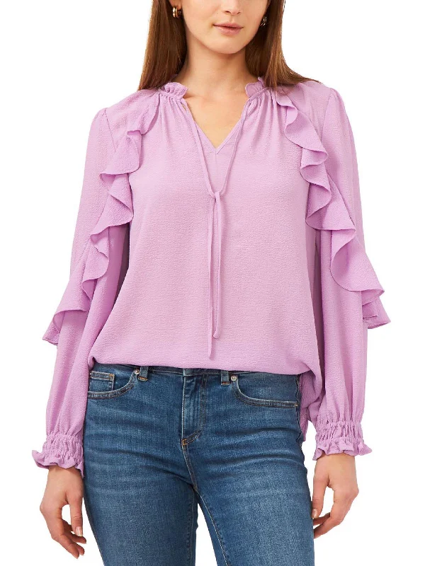 Womens Split Neck Ruffled Blouse