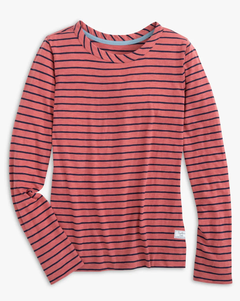 Southern Tide Women's Kimmy Stripe Crew Neck Long Sleeve T-Shirt - Dusty Coral