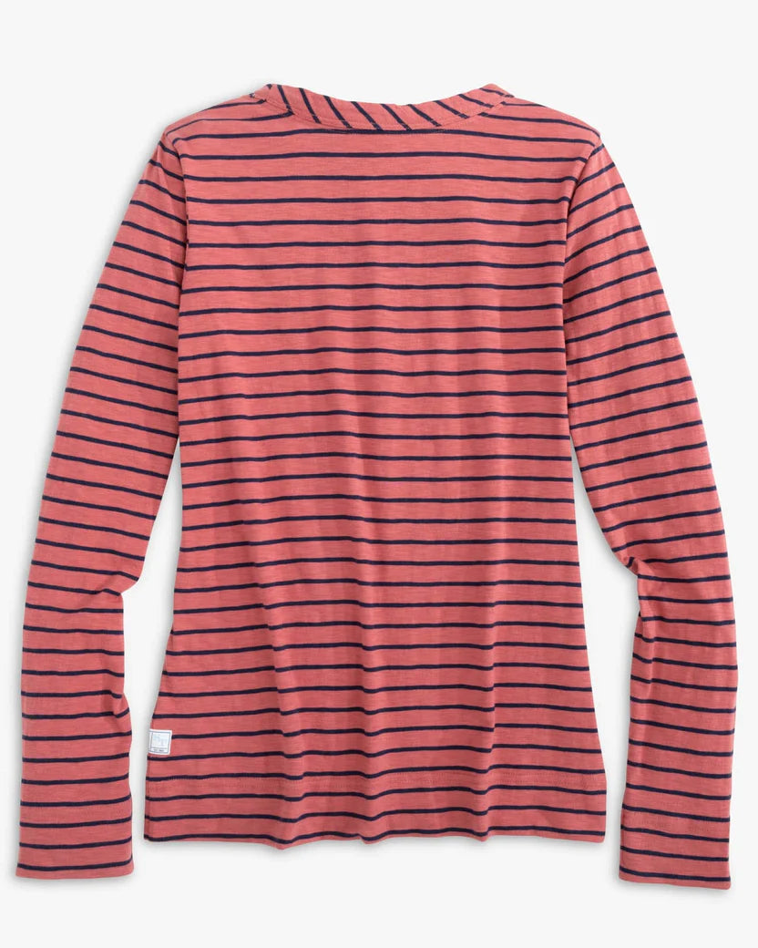 Southern Tide Women's Kimmy Stripe Crew Neck Long Sleeve T-Shirt - Dusty Coral