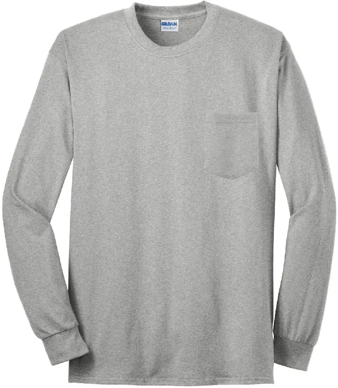 Gildan Ultra Cotton 100% Cotton Long Sleeve T-Shirt with Pocket