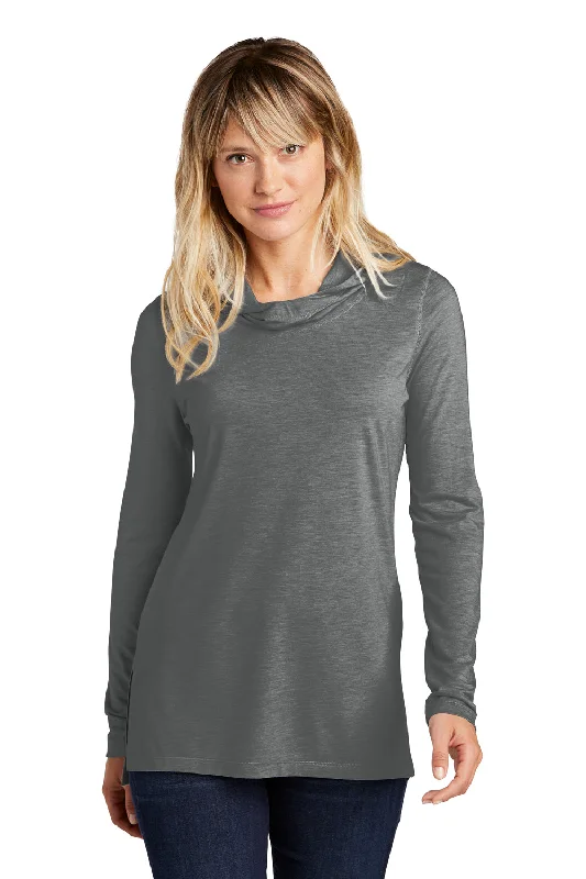 Sport-Tek Womens Moisture Wicking Cowl Neck Long Sleeve T-Shirt - Heather Dark Grey