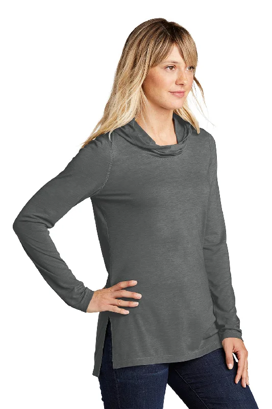 Sport-Tek Womens Moisture Wicking Cowl Neck Long Sleeve T-Shirt - Heather Dark Grey