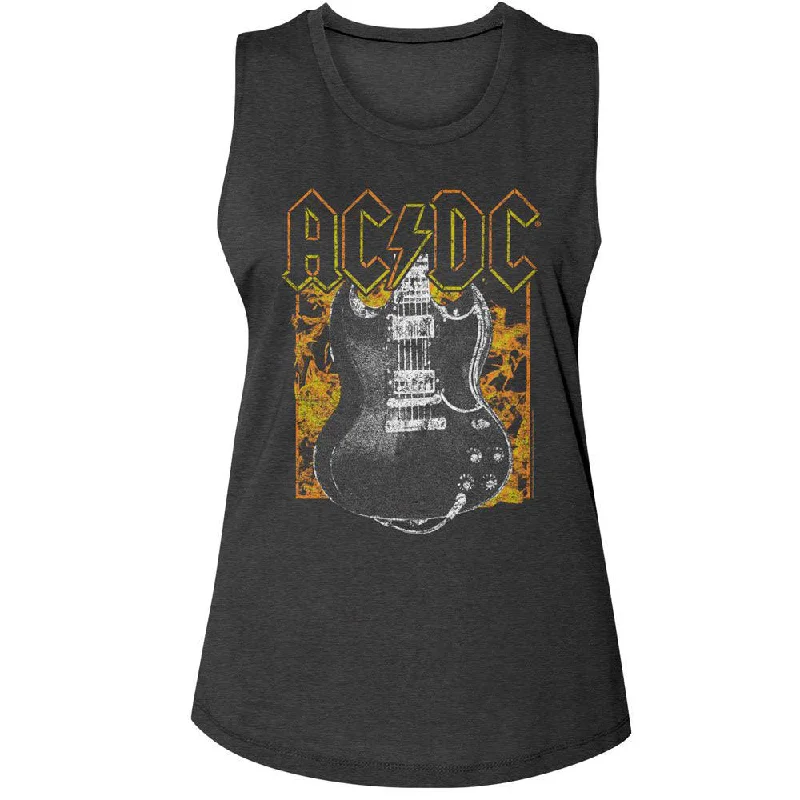 AC/DC Fire And Guitar Womens Tank