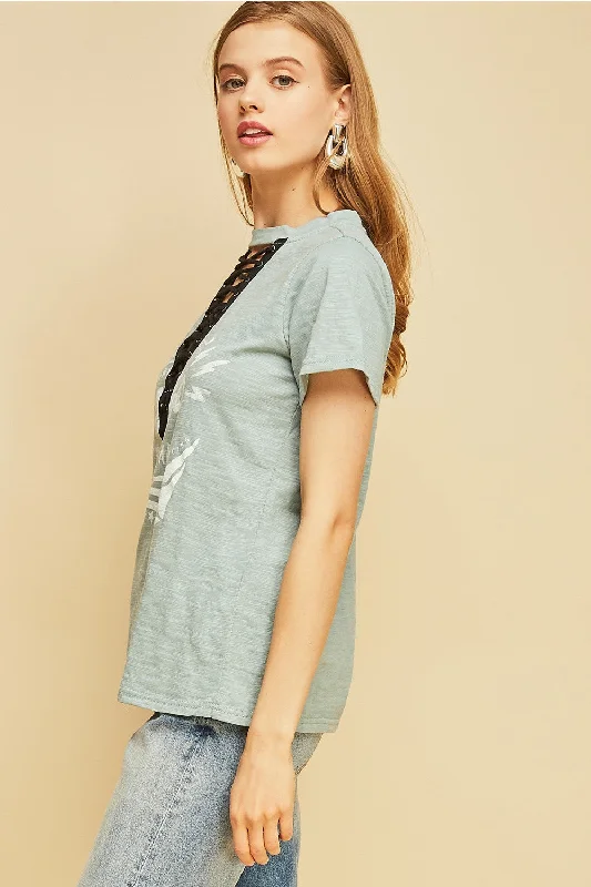 Lace Up Graphic Tee, Blue