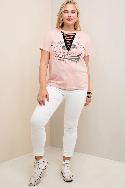 Lace Up Graphic Tee, Blush