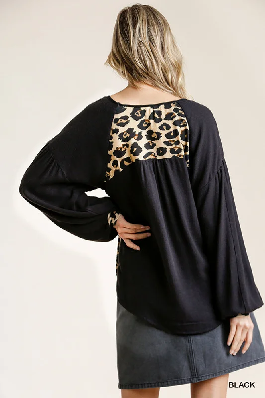 Black Leopard Print Long Sleeve Top