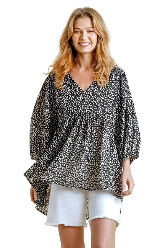 Cheetah Babydoll Top, Black