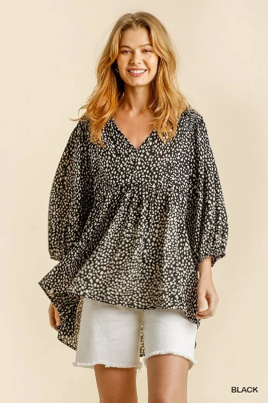 Cheetah Babydoll Top, Black