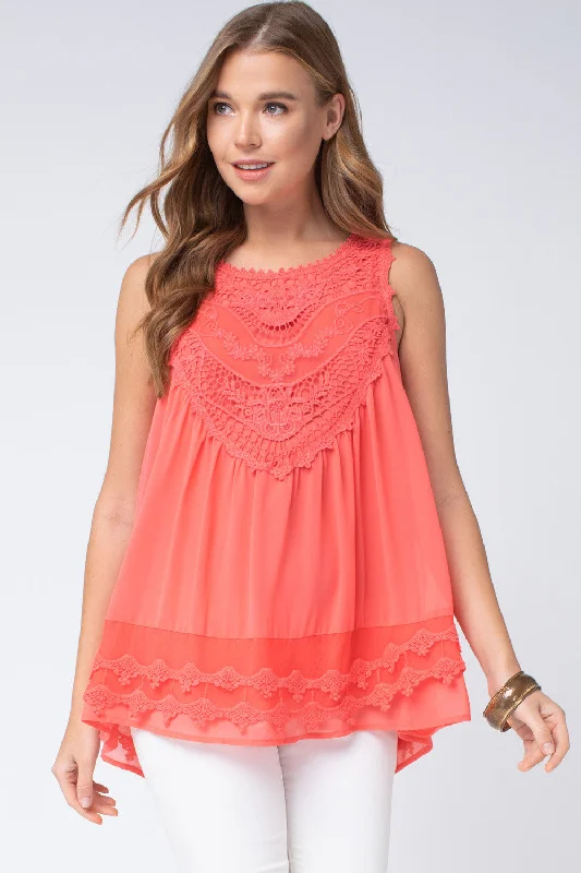 Crochet Bohemian Tank, Coral