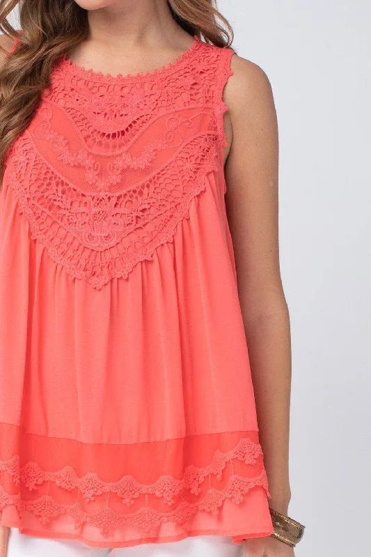 Crochet Bohemian Tank, Coral