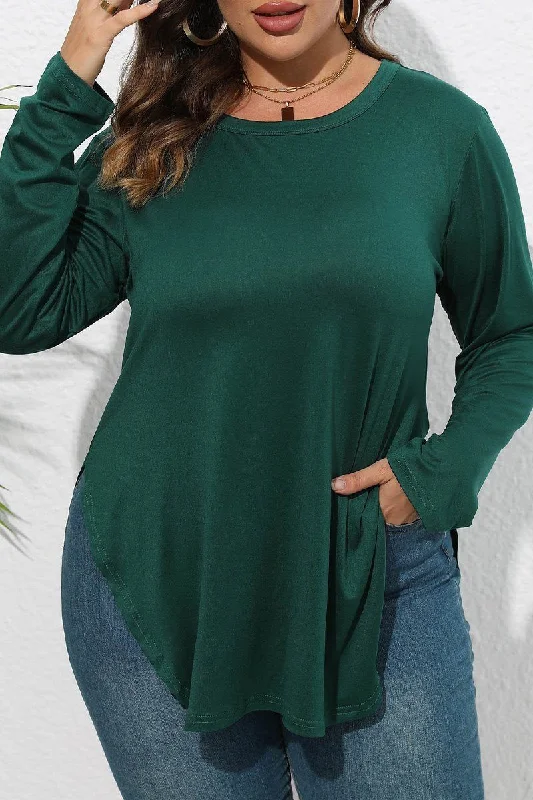 WOMEN PLUS SIZE SIDE SLIT LONG SLEEVE T SHIRT