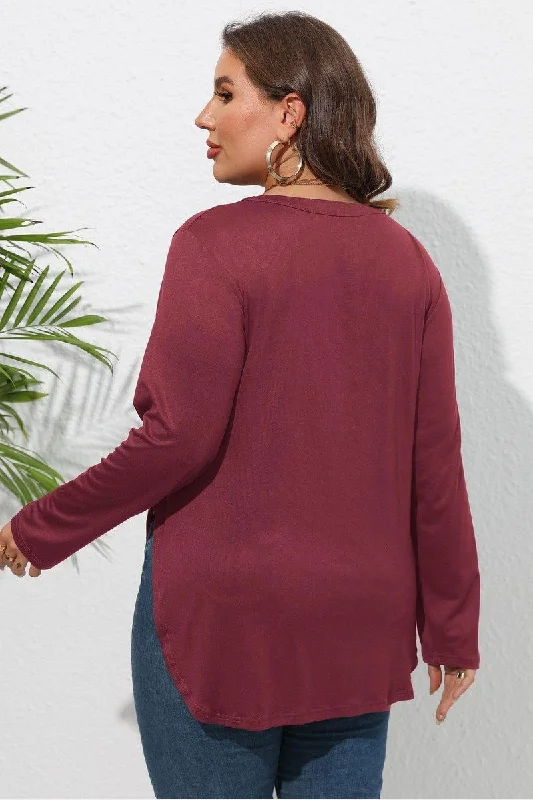 WOMEN PLUS SIZE SIDE SLIT LONG SLEEVE T SHIRT