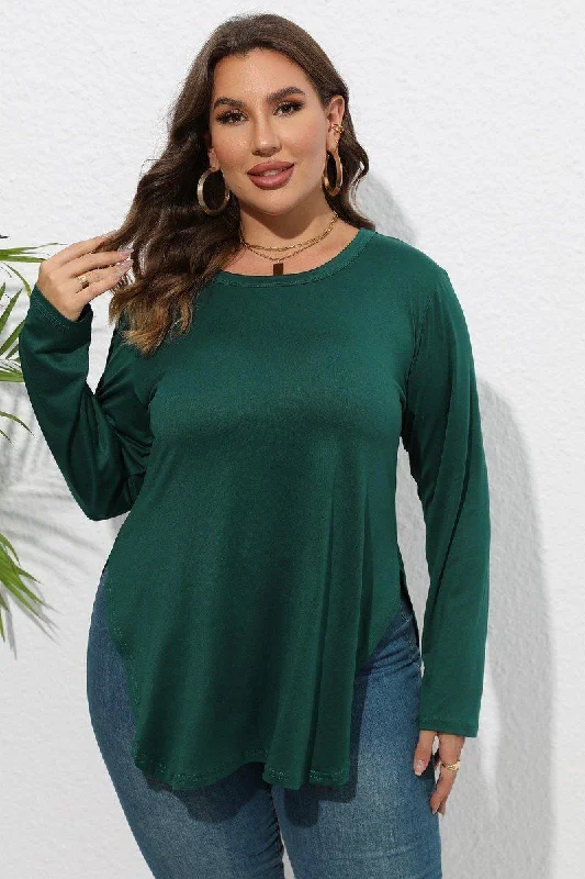 WOMEN PLUS SIZE SIDE SLIT LONG SLEEVE T SHIRT