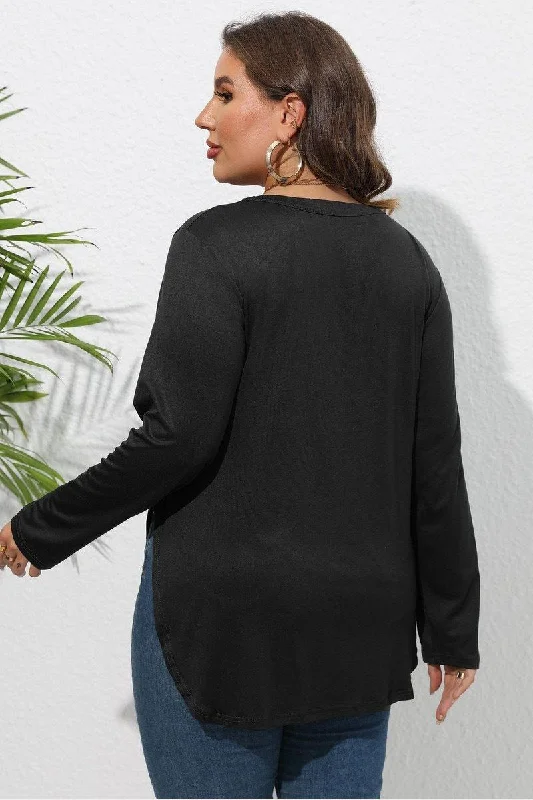 WOMEN PLUS SIZE SIDE SLIT LONG SLEEVE T SHIRT