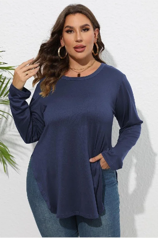 WOMEN PLUS SIZE SIDE SLIT LONG SLEEVE T SHIRT