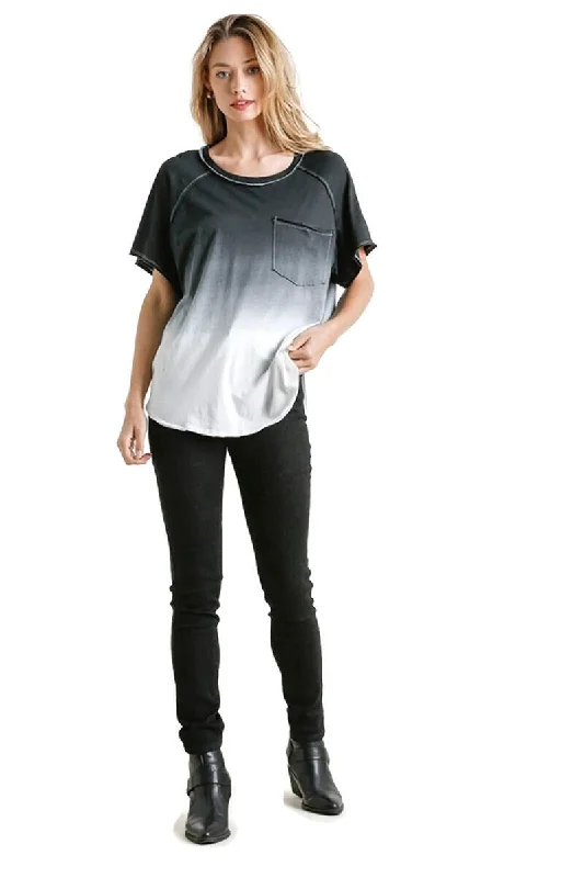 Dip Dye Raw Edged Top, Black