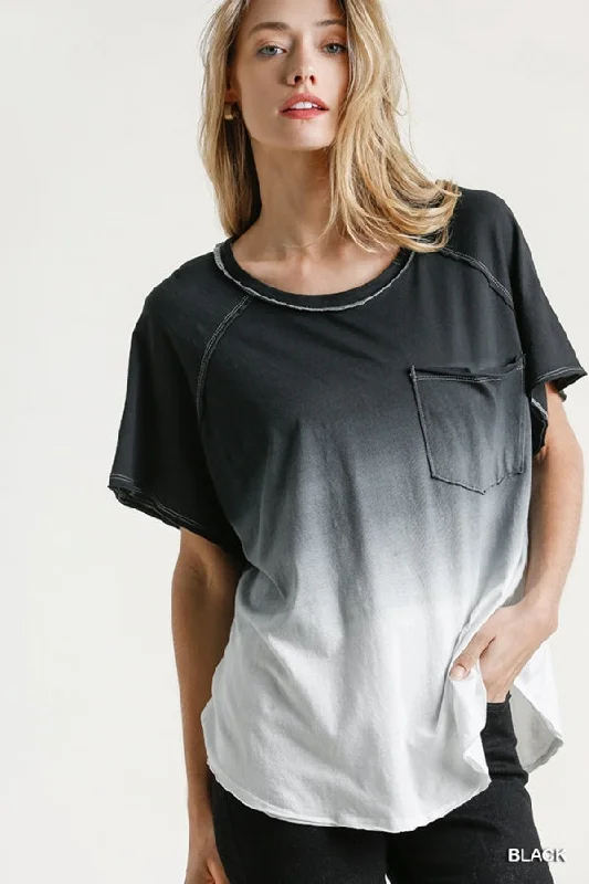 Dip Dye Raw Edged Top, Black