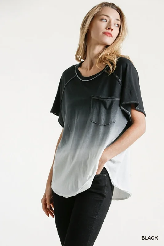 Dip Dye Raw Edged Top, Black