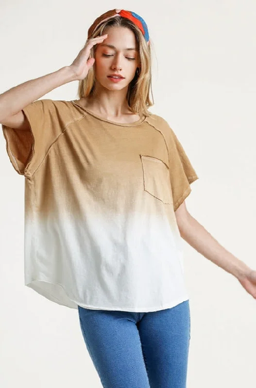 Dip Dye Raw Edged Top, Camel