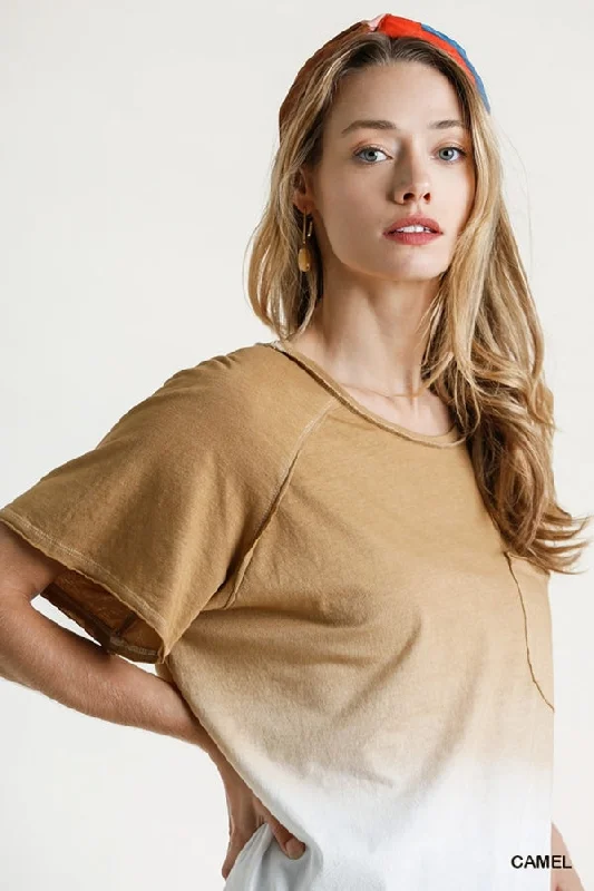 Dip Dye Raw Edged Top, Camel