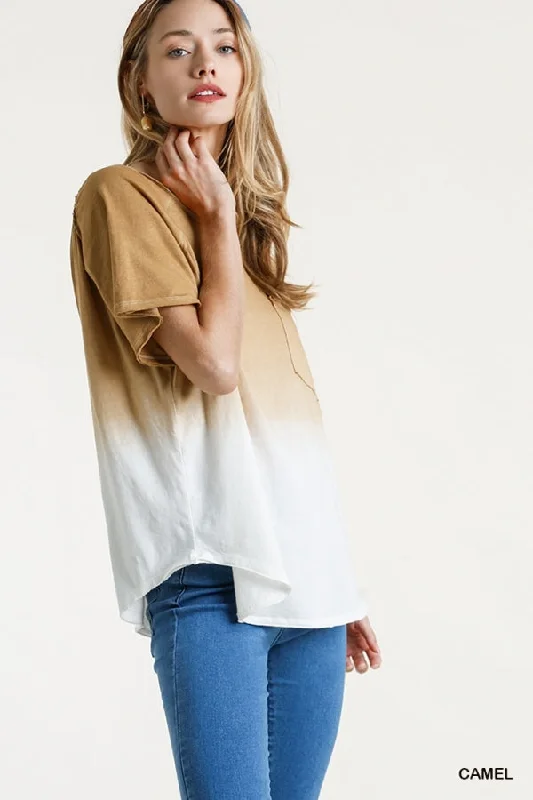 Dip Dye Raw Edged Top, Camel