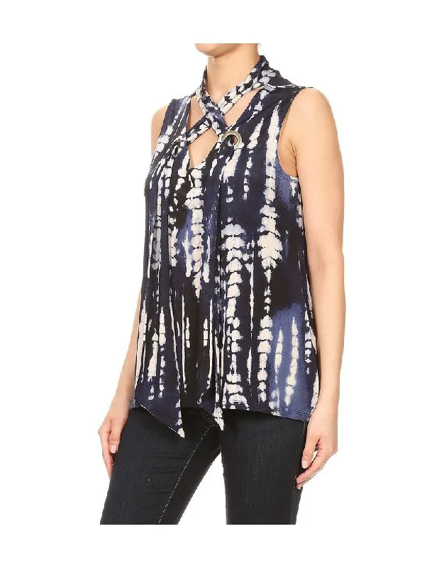 Grommet Detail Tie Dye Scarf Top,  Blue