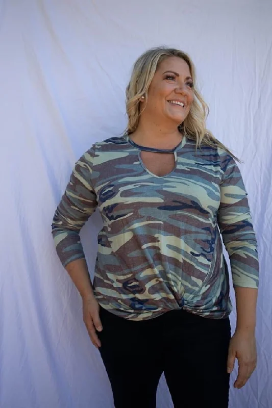 Camo Keyhole Knot Top