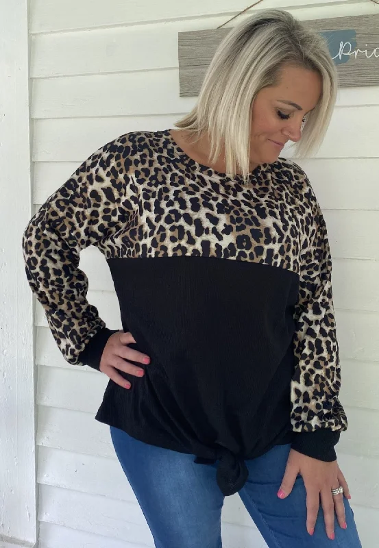 Leopard Color Block Knot Top