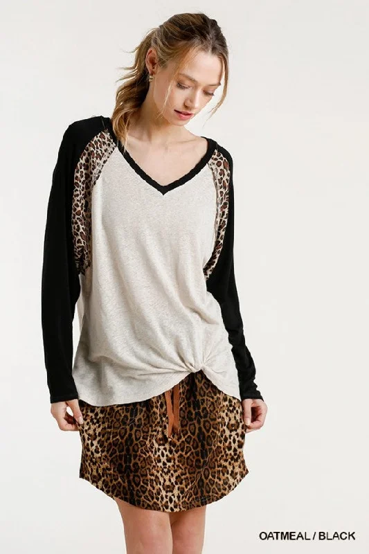 Leopard Knot Top, Oatmeal