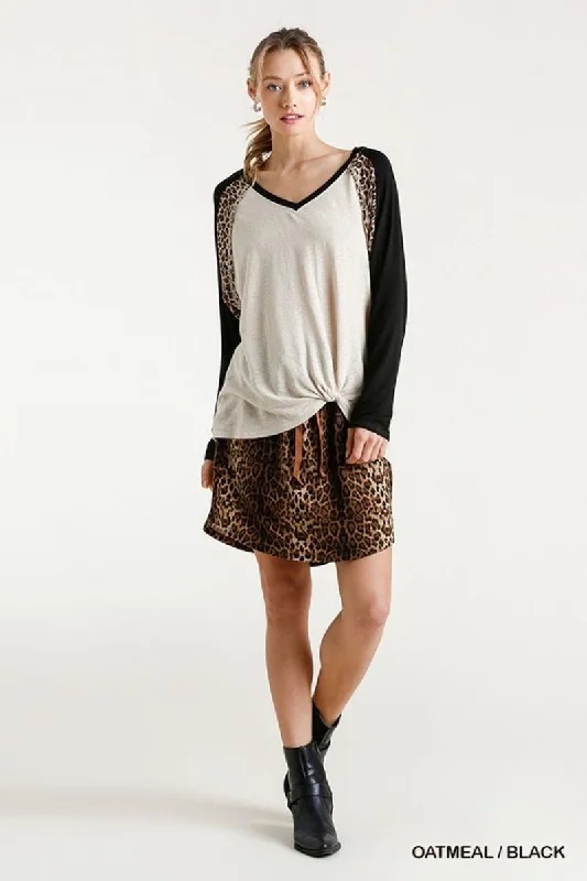 Leopard Knot Top, Oatmeal