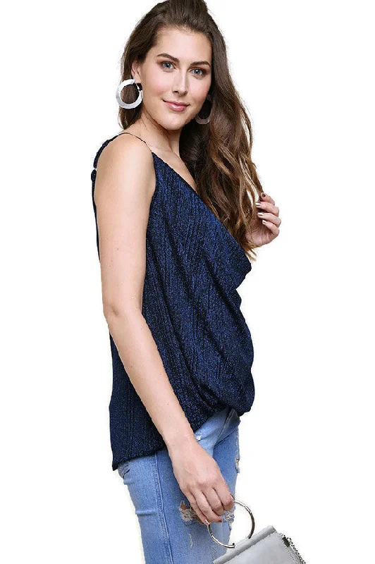 Lurex Cowl Neck Tank Top, Blue