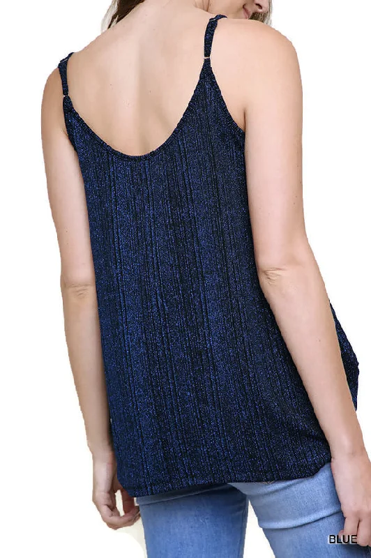 Lurex Cowl Neck Tank Top, Blue