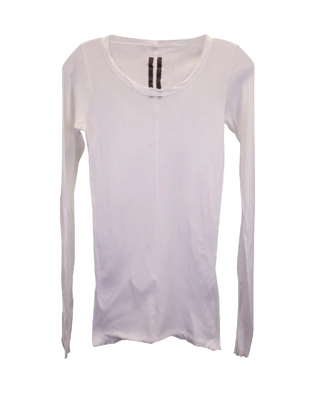 Rick Owens Sheer Long Sleeve T-shirt in White Cotton