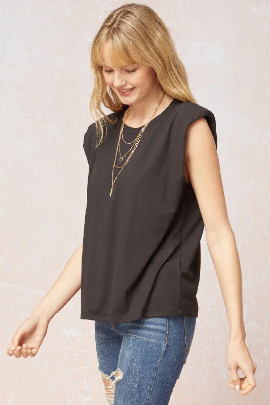 Solid Shoulder Pad Top, Black