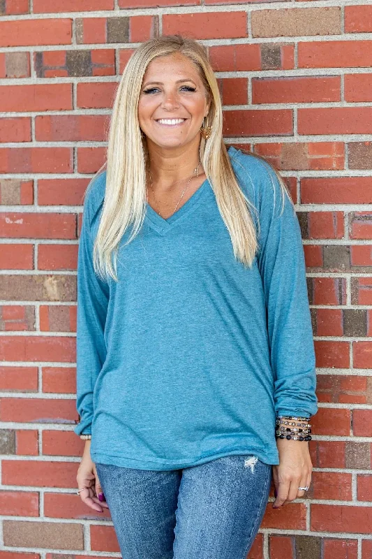 Solid V-Neck Top, Teal