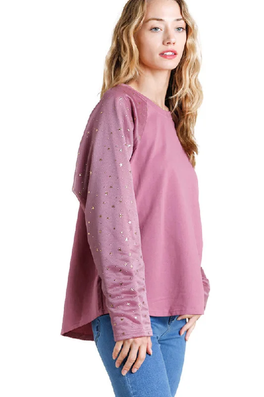 Star Layered Mesh Sleeve Top, Berry