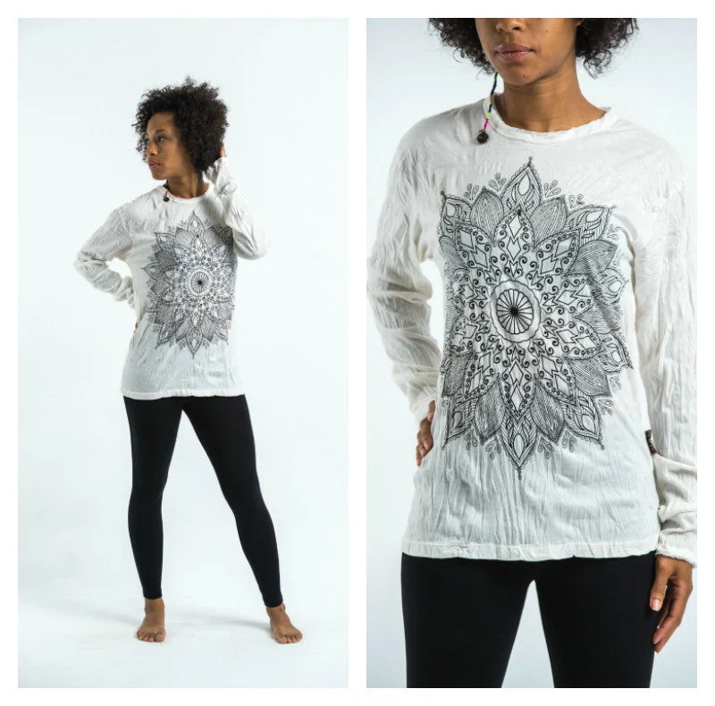 Unisex Lotus Mandala Long Sleeve T-Shirt in White