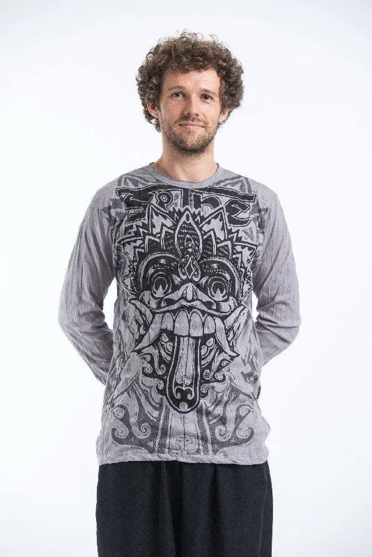 Unisex Bali Mask Long Sleeve T-Shirt in Gray