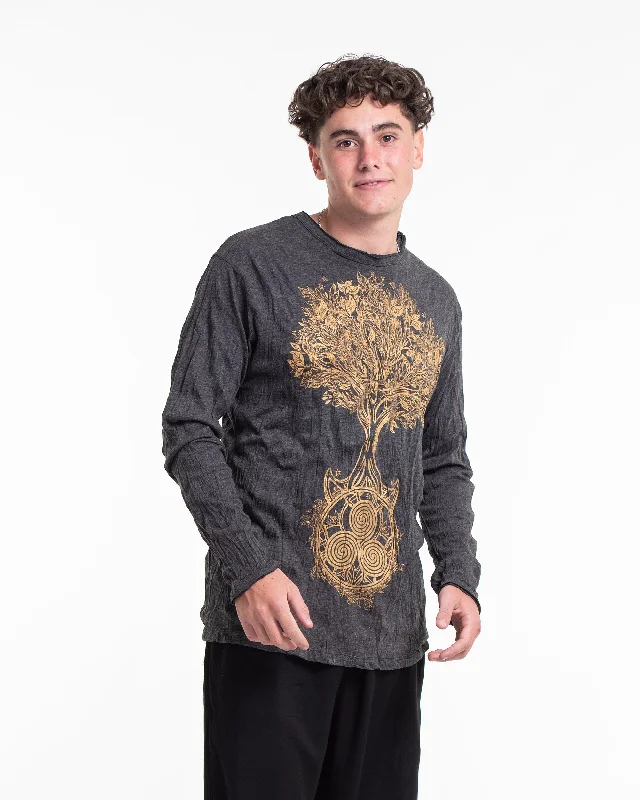 Unisex Celtic Tree Long Sleeve T-Shirt in Gold on Black