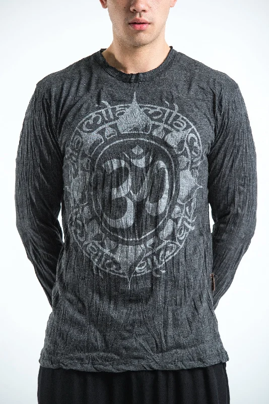 Unisex Infinitee Om Long Sleeve T-Shirt in Silver on Black