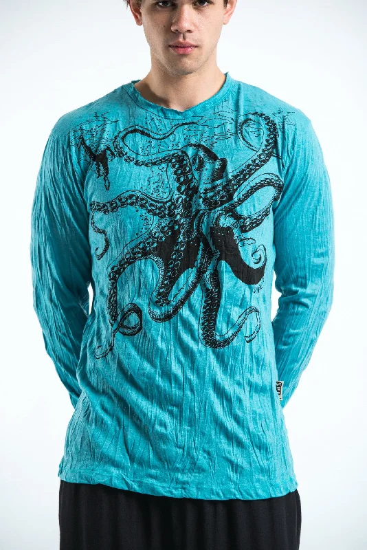 Unisex Octopus Long Sleeve T-Shirt in Turquoise